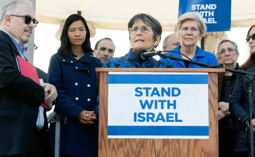 Sharon Cohen Anisfled speaking at Israel Solidarity rally on Boston Common
