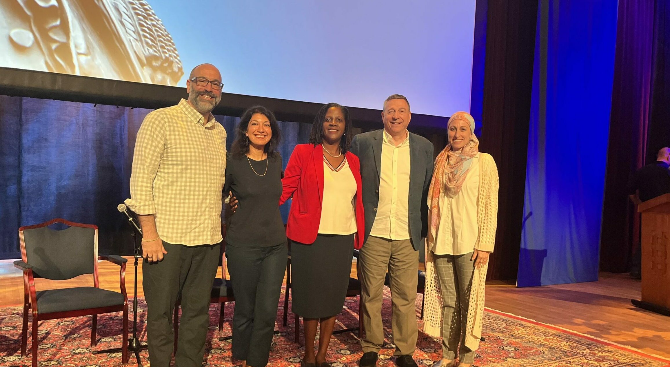 Pictured (L-R): Rabbi Or Rose, Dr. Homayra Ziad, Dr. Colette Coleman Rev. Rob Schenck, Dr. Celene Ibrahim at GWU Freshman Orientation